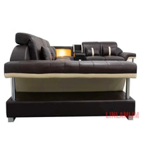 Minimalist Leather Sectional Sofa Set with Storage, Glass Coffee Table & TV Stand for Living Room