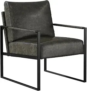 Mid Century Modern Accent Chair, PU Leather Armchair with Metal Frame,Comfy Single Reading Chair with Soft Padded Backrest and