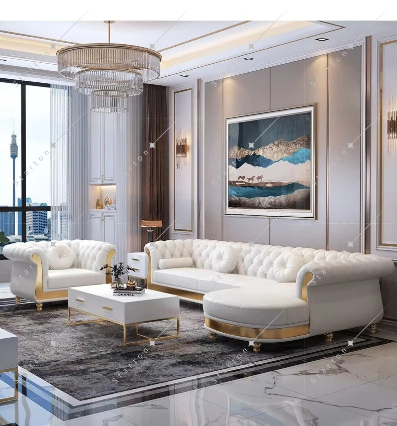 New Design Modern Royal Luxury Chesterfield Leather Sofa Set for Home Hotel Living Room Salon Sofa Furniture