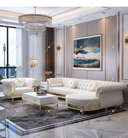 New Design Modern Royal Luxury Chesterfield Leather Sofa Set for Home Hotel Living Room Salon Sofa Furniture