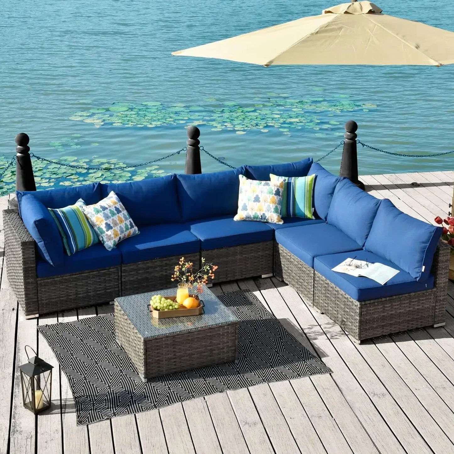 K 7-piece Outdoor Terrace Segmented Sofa Gray PE Wicker Furniture Dialogue Set Outdoor Sessions Gardens Sets Garden Patio