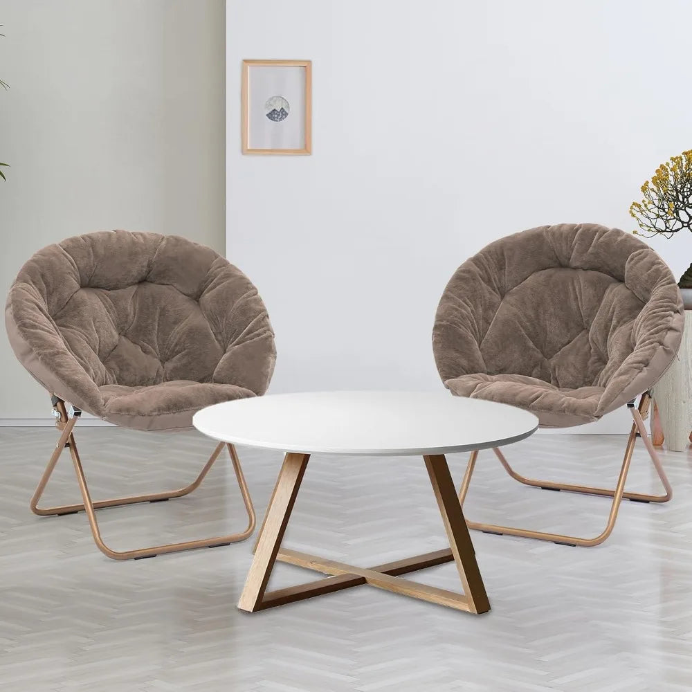 Comfy Saucer Chair Folding Faux Fur Accent Chair Metal Frame Bedroom Living Room Reading Moon Chair, Custom