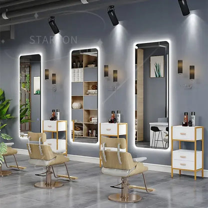 Hot Selling Customized Hairdresser Salon Mirrors Barber Station Smart Glass Touch Screen Mirror With Led Light