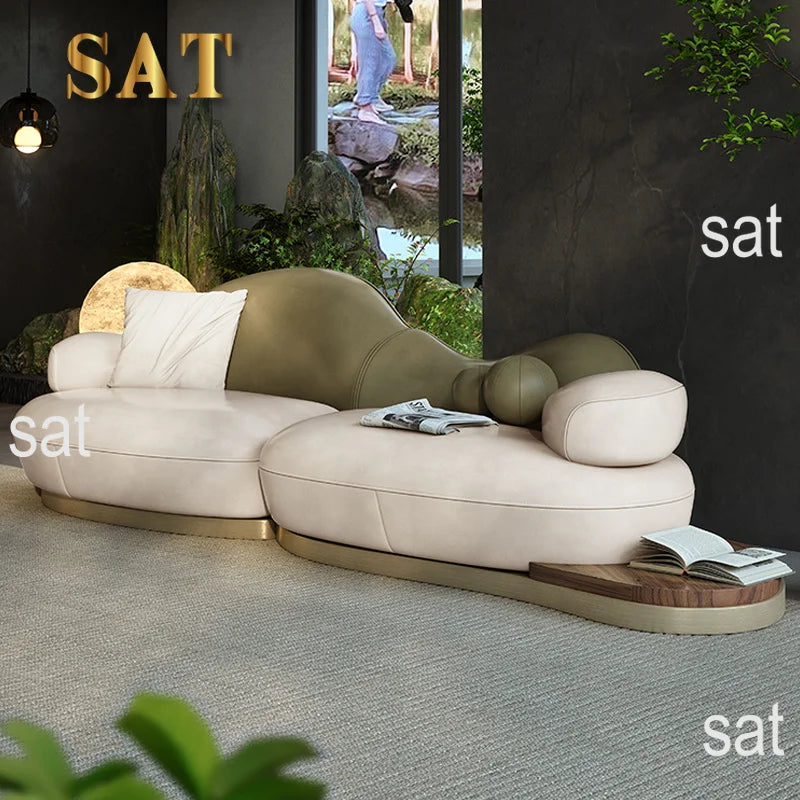#French Luxury Fabric Sectional Sofa Modern Design Wood Legs Apartment Living Room High-End Special-Shaped