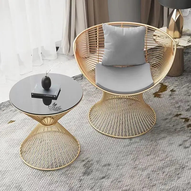High-end stainless steel dining chair single sofa chair designer home living room wrought iron balcony