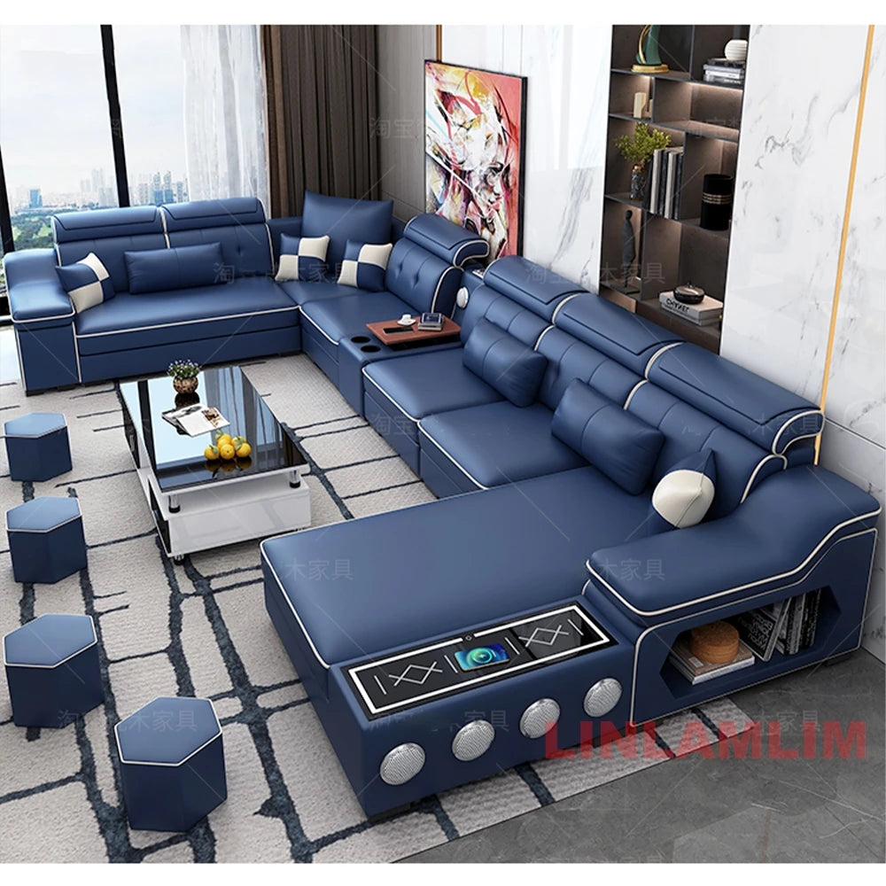 Modern Sectional Sofa with Chaise Lounge, Bluetooth Speakers and USB Ports