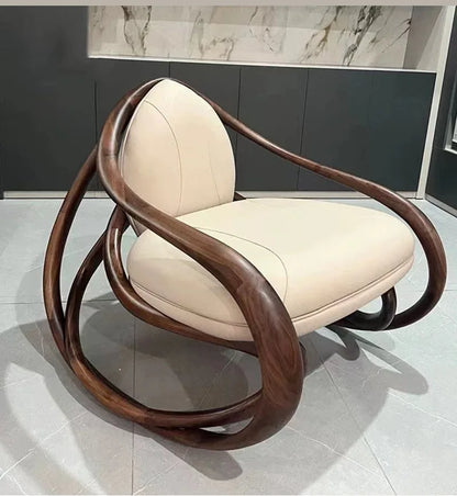 Italian single sofa rocking chair Internet celebrity creative balcony recliner high-end living room designer walnut lounge