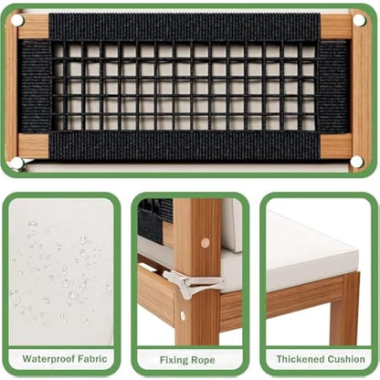 5 Pieces Acacia Wood Outdoor Sectional Sofa Set with Coffee Table, Outdoor L-Shaped Couch with All-Weather Cushion for Pa