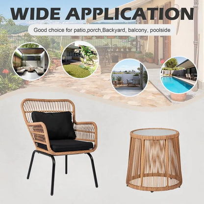 Piece Outdoor Wicker Furniture Bistro Set, Rattan Chairs Conversation Sets Wicker Patio Furniture for Balcony Poolside Backyard