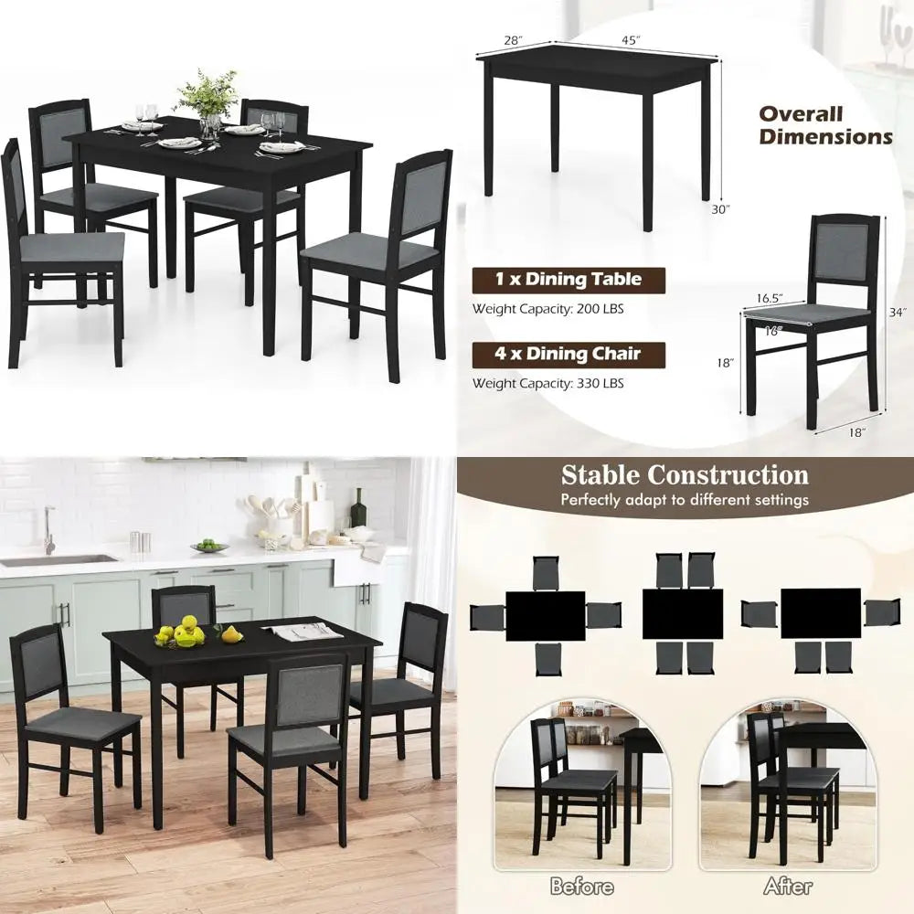 Farmhouse Style 4-Seat Solid Wood Dining Set with Upholstered Chairs and Padded Backs