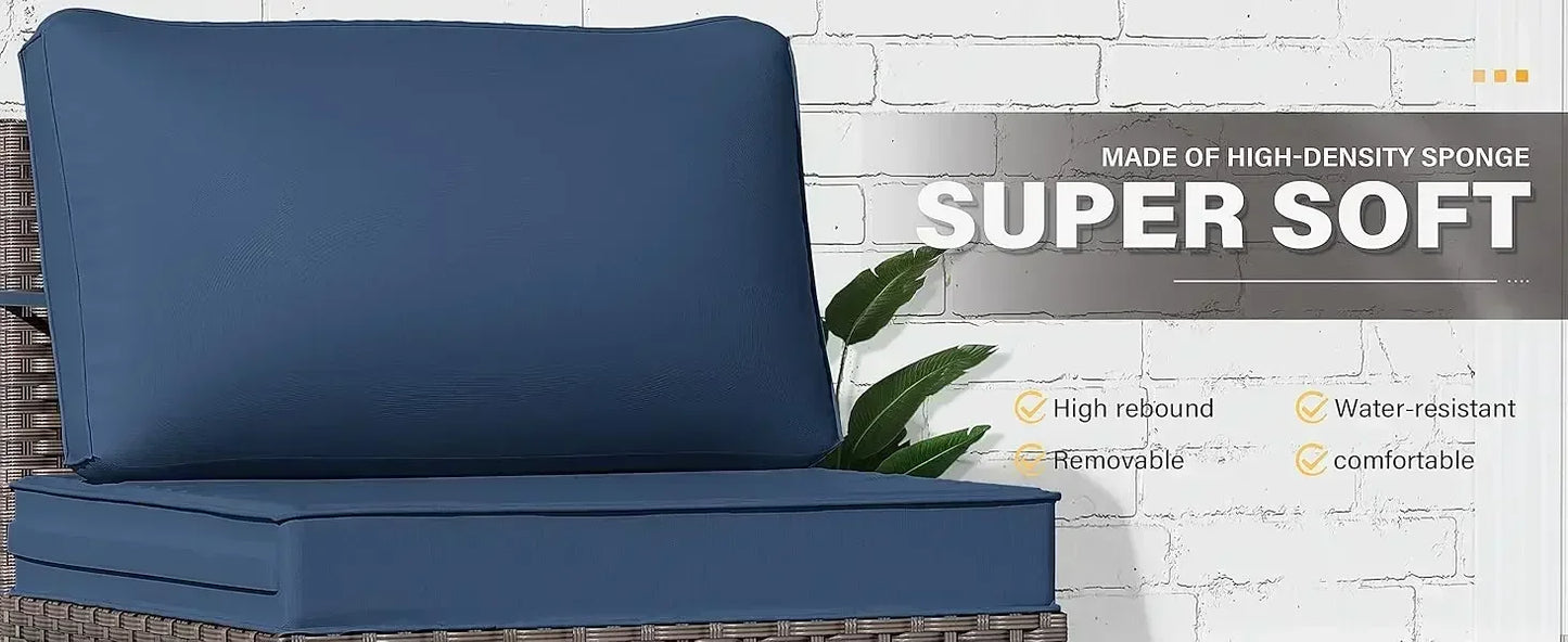 YND6-WQQkulavik 6PCs outdoor furniture set PE Wicker rattan sectional sofa patio conversation sets. navy blue