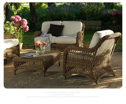 HXL outdoor sofa balcony rattan chair garden waterproof aluminum alloy outdoor terrace casual rattan sofa chair