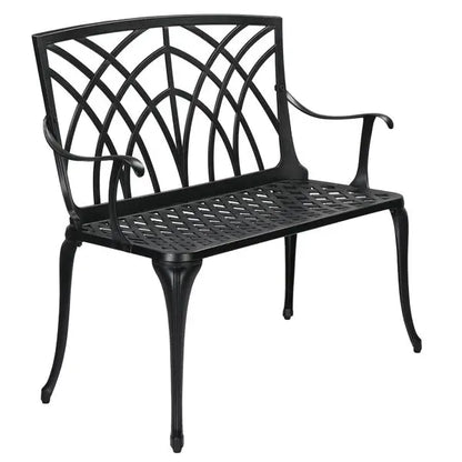 38in Outdoor Aluminum Garden Bench with Orchid Back, Antique Style for Patio, Porch, and Yard