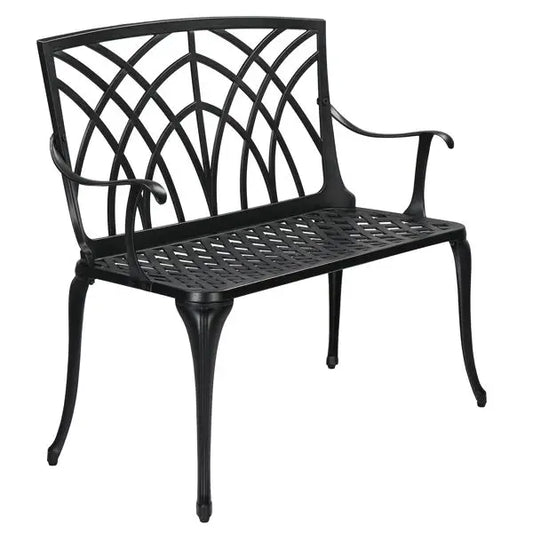38in Outdoor Aluminum Garden Bench with Orchid Back, Antique Style for Patio, Porch, and Yard