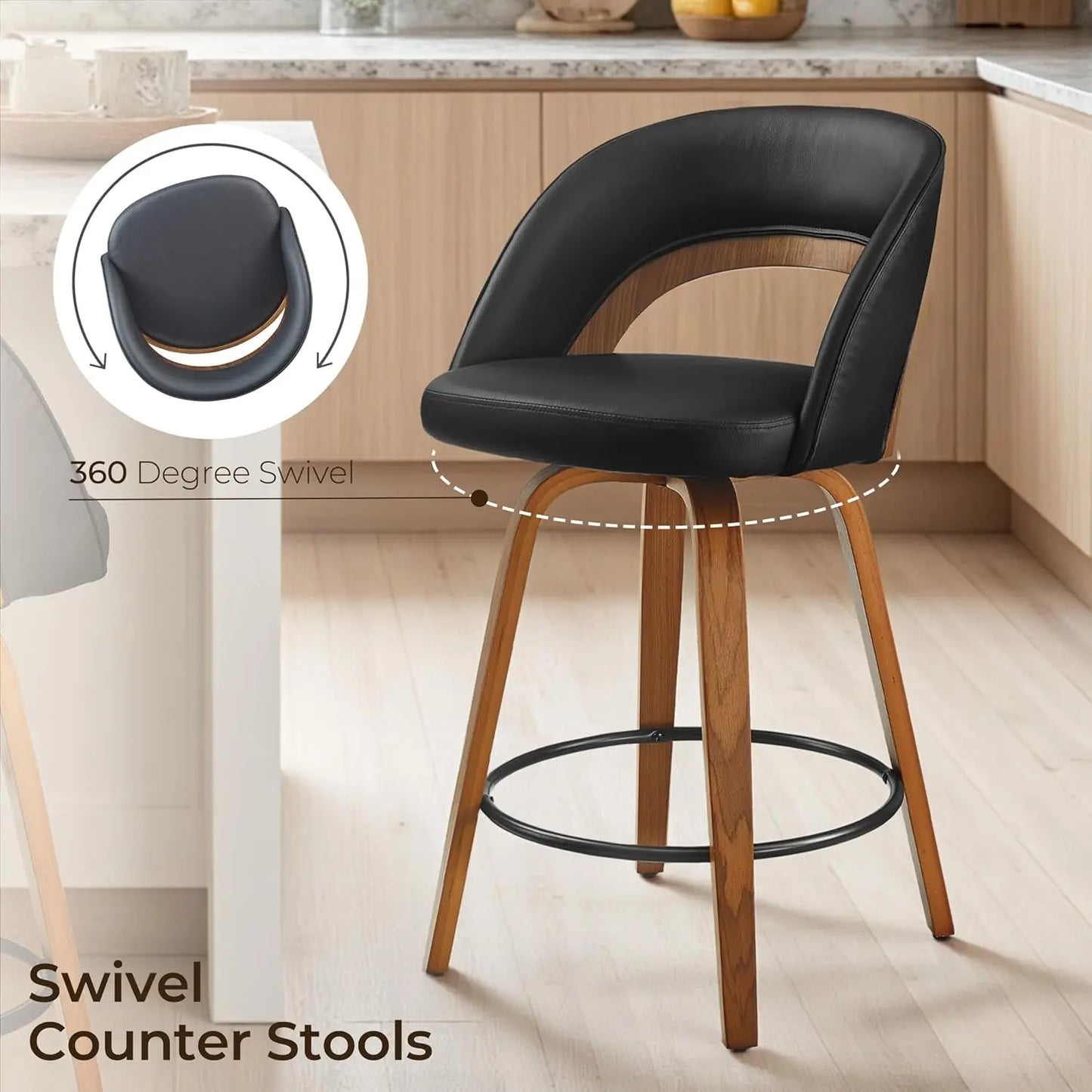 Swivel Counter Stools, Faux Leather Bar Stools with Back, Wooden Counter Height Chairs for Kitchen Island Home Bar,, Customized