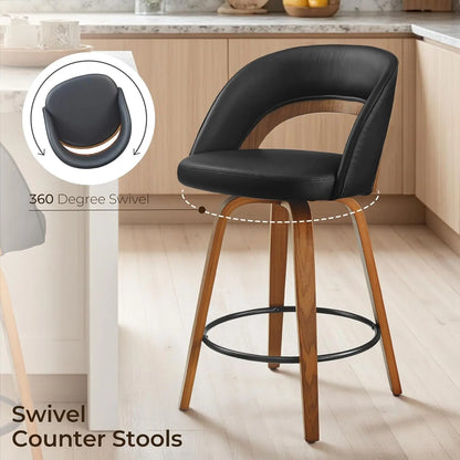 Swivel Counter Stools, Faux Leather Bar Stools with Back, Wooden Counter Height Chairs for Kitchen Island Home Bar,, Customized