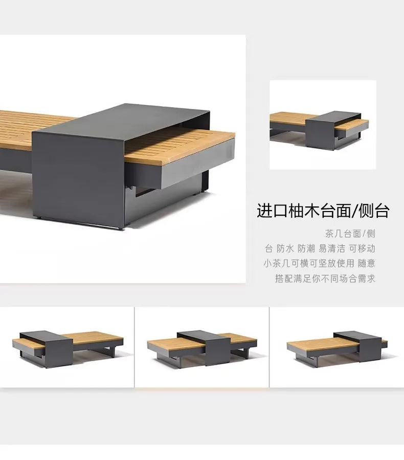 Teak outdoor sofa patio balcony garden villa hotel preservative wood rattan chair sofa furniture