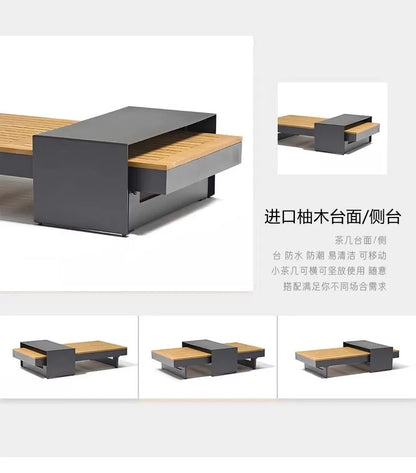 Teak outdoor sofa patio balcony garden villa hotel preservative wood rattan chair sofa furniture