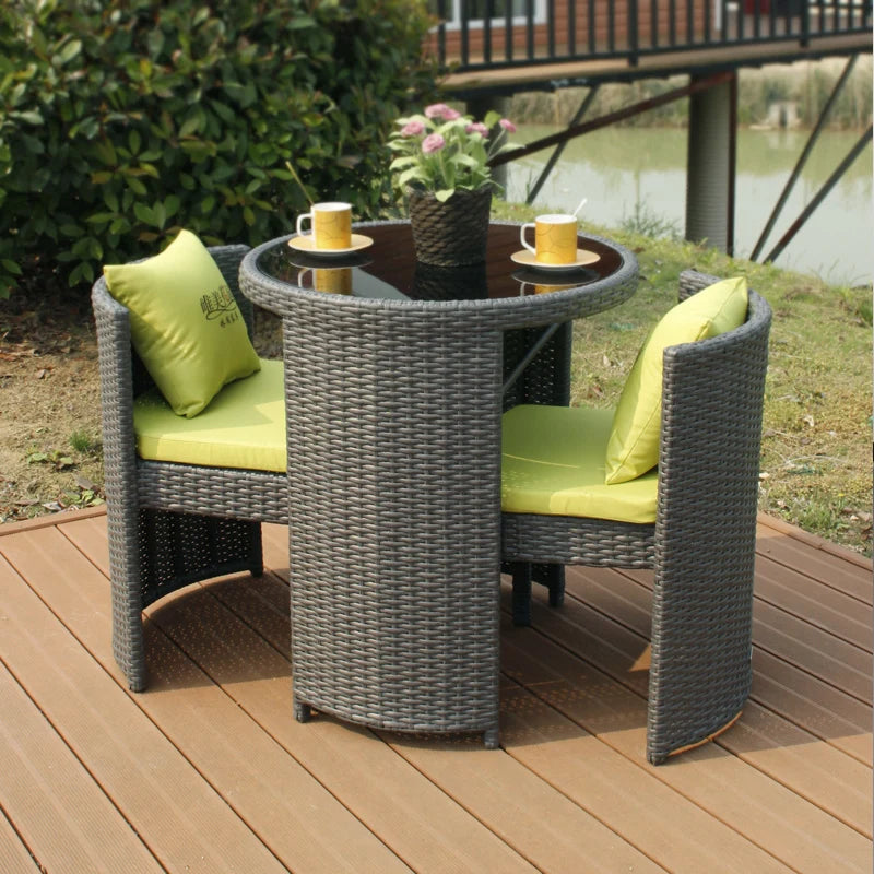 Rattan chair three-piece coffee table combination courtyard terrace outdoor small