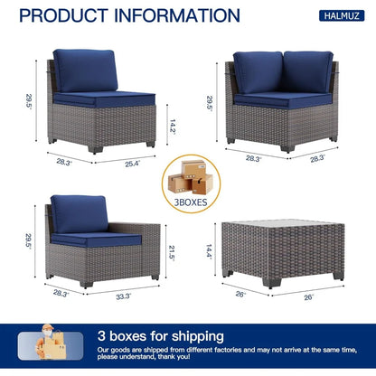 6-Piece Patio Furniture Set with Glass Top Tea Table, PE Rattan Wicker Conversation Set, Washable Cushions, Outdoor Patio