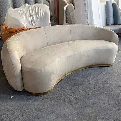 Modern Living Room Sofa Set Soft Velvet Curved Sofa With Brushed Gold Metal Base