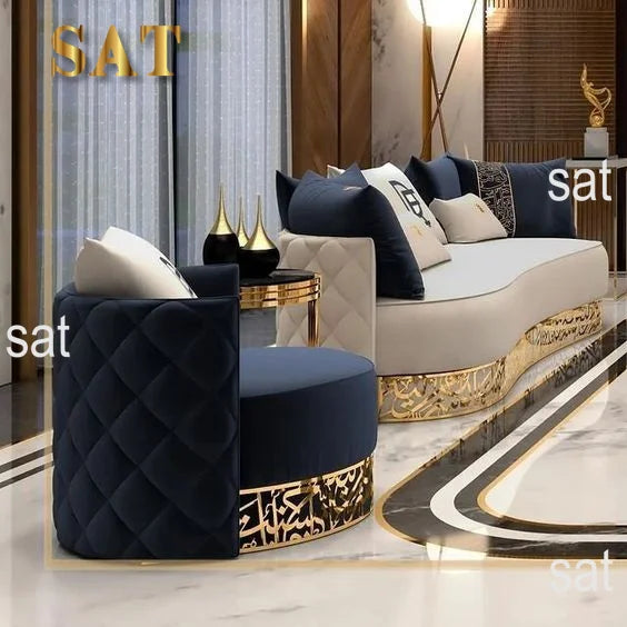 Newest Luxury Golden Stylish Base Decor Lobby Sofa Set Stainless Steel Lounge Chair Velvet Couch for Hotel Home