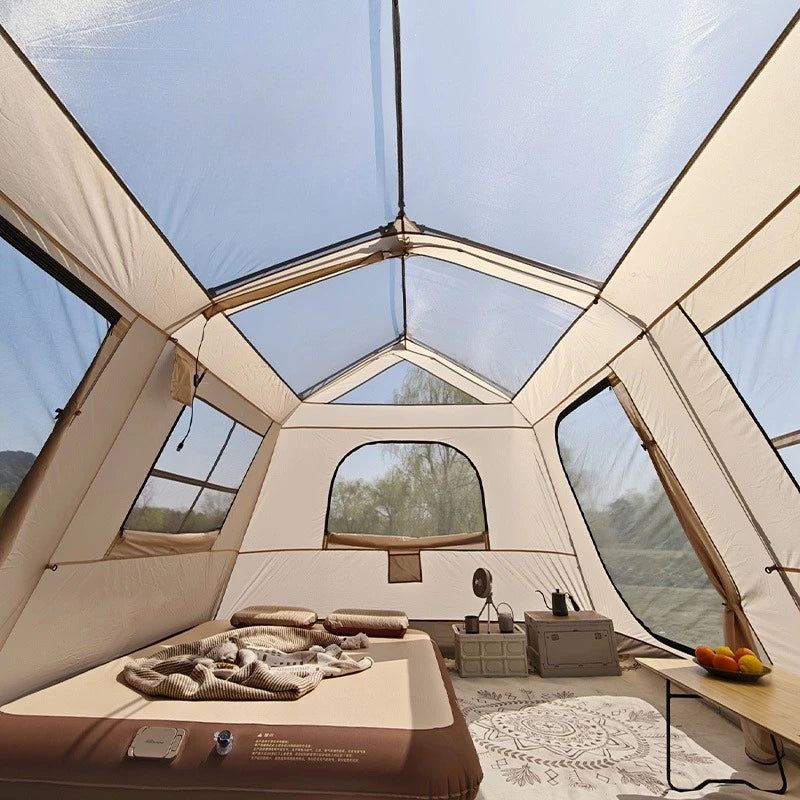 Oxford Cloth Beach Tent Rainproof Sunproof Ventilation Nature Hike Family Travel Shelter Tent Large Space Camping Supplies Tents