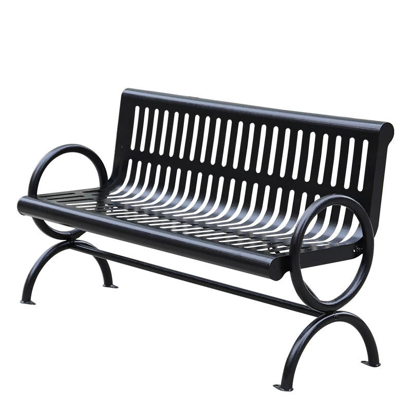 Outdoor wrought iron park chair double black metal outdoor bench chair backrest community square welding park seat