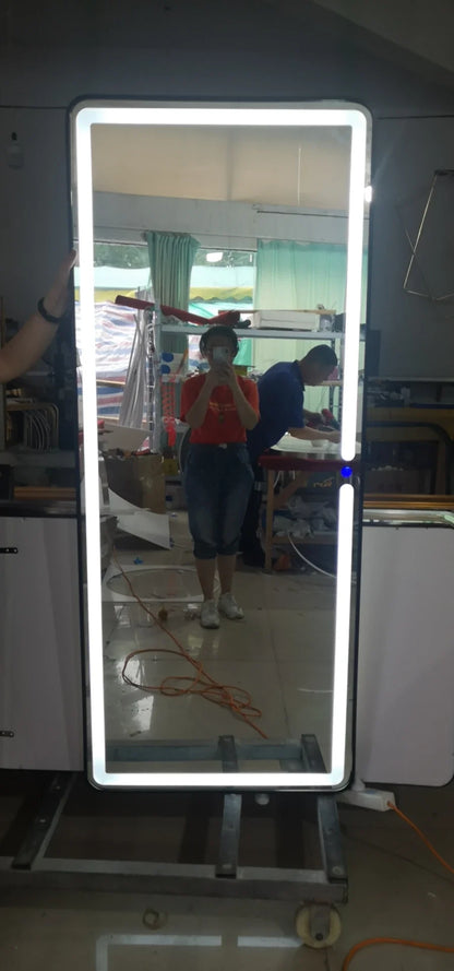 Hot Selling Customized Hairdresser Salon Mirrors Barber Station Smart Glass Touch Screen Mirror With Led Light