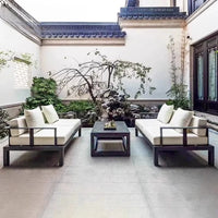Outdoor villa metal sofa combination courtyard garden new Chinese garden sofa hotel homestay open-air sofa chair