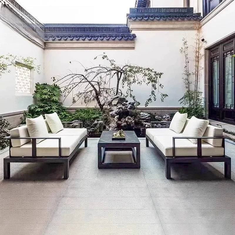 Outdoor villa metal sofa combination courtyard garden new Chinese garden sofa hotel homestay open-air sofa chair