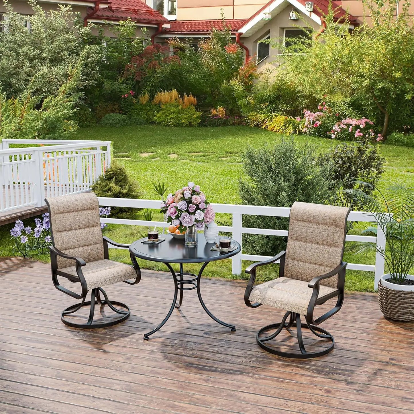 Patio Swivel Chairs Set of 2, Outdoor Dining Chairs High Back with Padded All Weather Breathable Textilene, Customized
