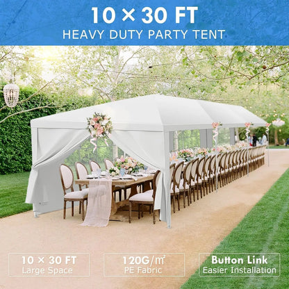 2026 10x30 Heavy Duty Party Tent with 8 Sidewalls Waterproof Outdoor Wedding Event Canopy White Backyard Garden, Custom