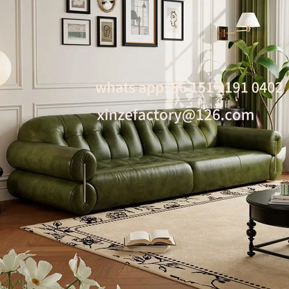 Customizable  leather sofa small apartment living room home apartment medium antique style old brown straight row French sofa