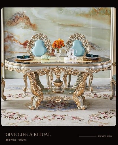 European all solid wood dining table rectangular villa dining table and chair combination champagne color