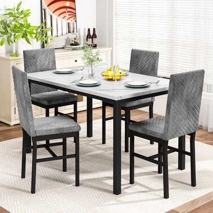 Dining Table Set for 4 Kitchen Table and Chairs Set of 4 Faux Marble Kitchen and Dining with Velvet Upholstered Dinner