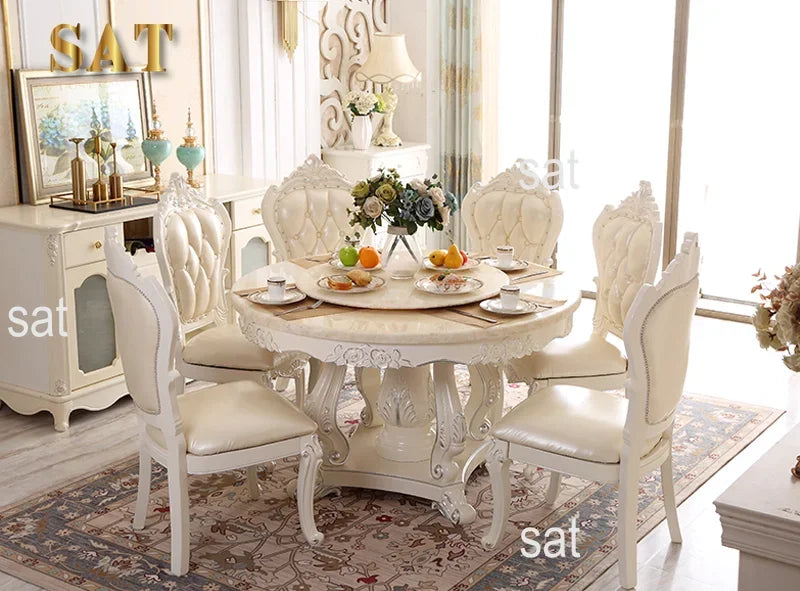 -Round Dining Table With Rotating Centre European Style Dining Table Set Carved Luxury Dining Table