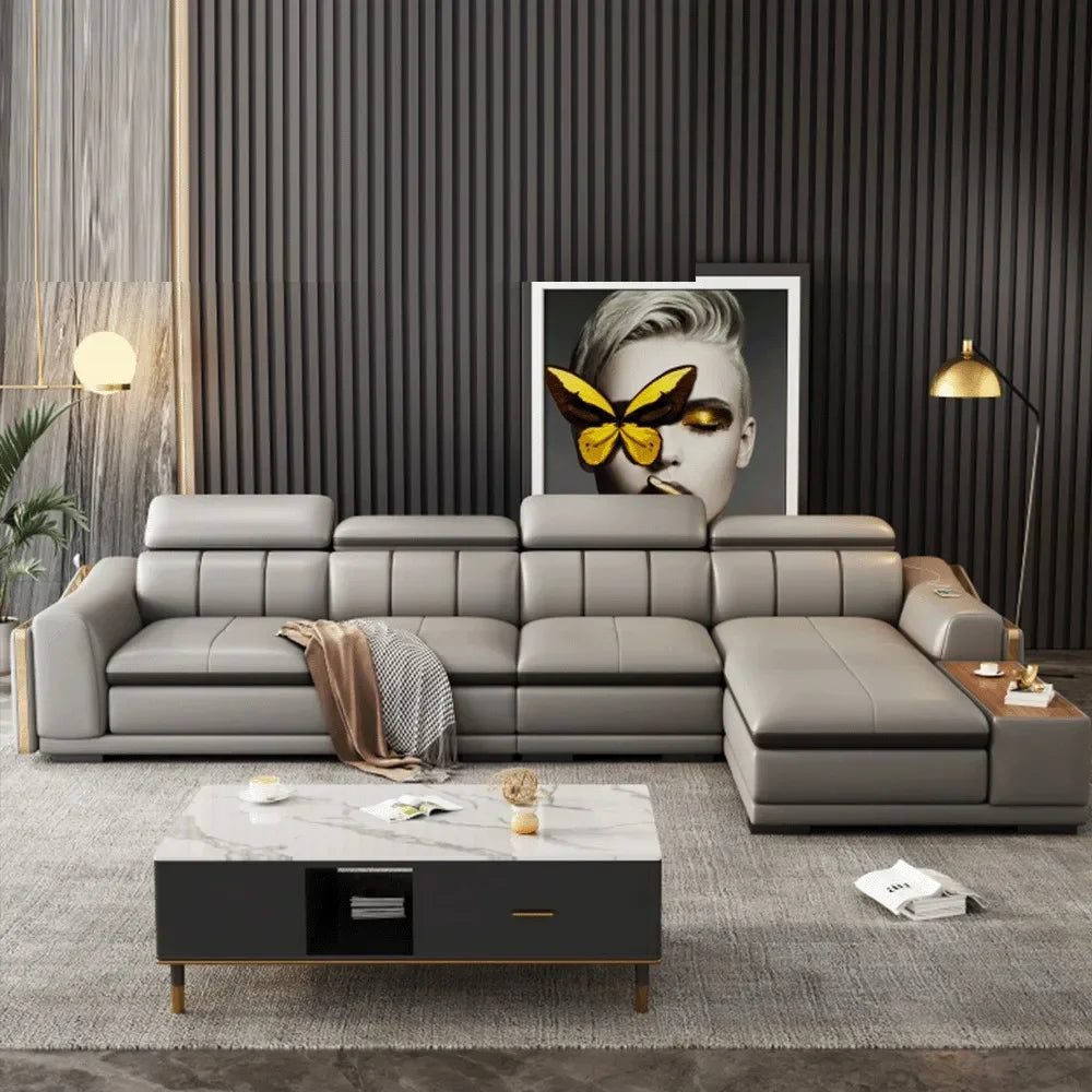 A Modern Sectional Leather Luxury Sofa Set Modular Furniture Home Multifunctional Living Room L Shape Corner Sofa