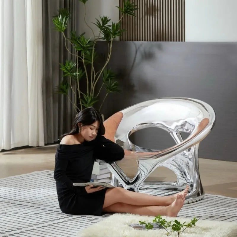 Leisure chair living room balcony single sofa, modern negotiation chair bright hollow electroplating chair