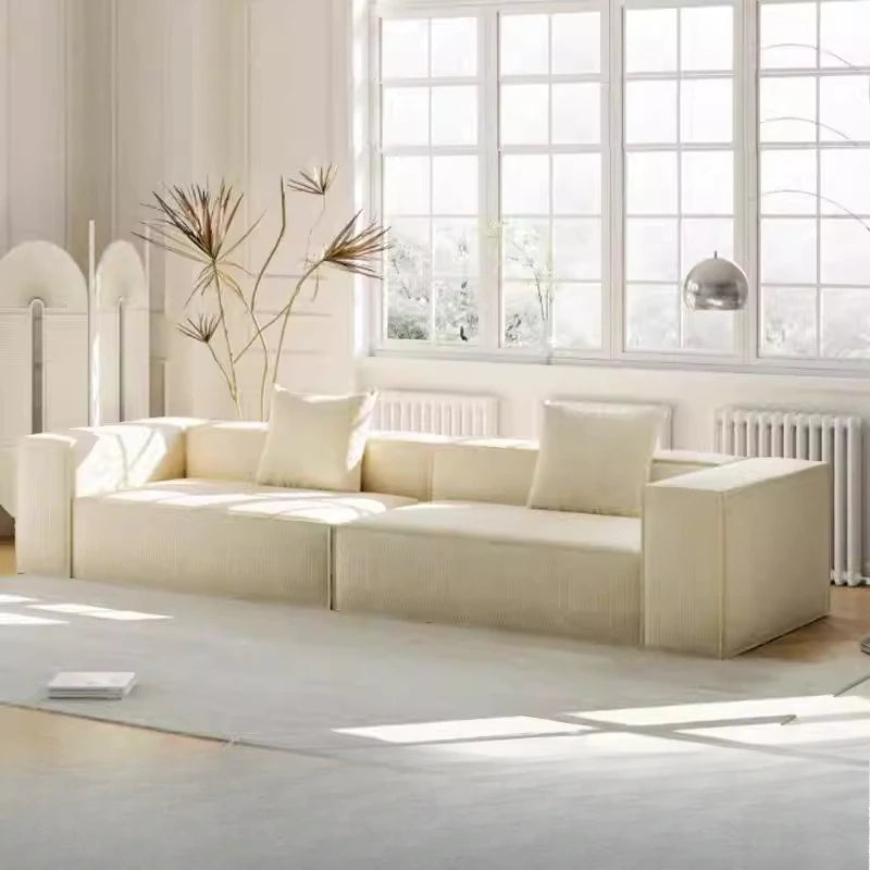 French Cream Color Fabric Compressed Sofa Living Room Straight Italian Minimalist Vacuum Sofa Packaging Home Furniture