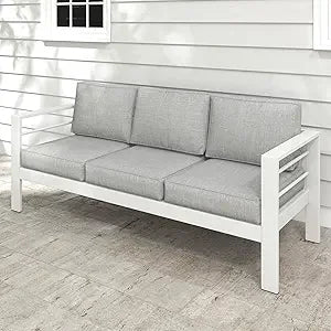 Outdoor Couch Aluminum Patio Furniture Sofa, 3 Seat All-Weather Metal Patio Couch with 5" Thick and Soft Cushion and Wide Arm, O
