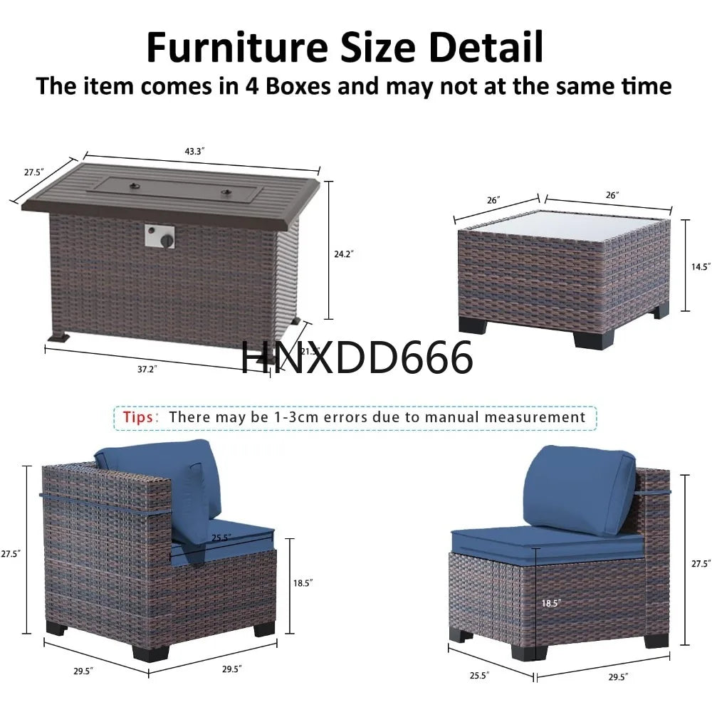 Outdoor Patio Furniture Se,  6 Pieces Outdoor Furniture Patio Sectional Sofa s w/43 Propane Gas Firepit   Coffee