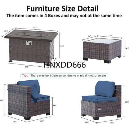 Outdoor Patio Furniture Se,  6 Pieces Outdoor Furniture Patio Sectional Sofa s w/43 Propane Gas Firepit   Coffee