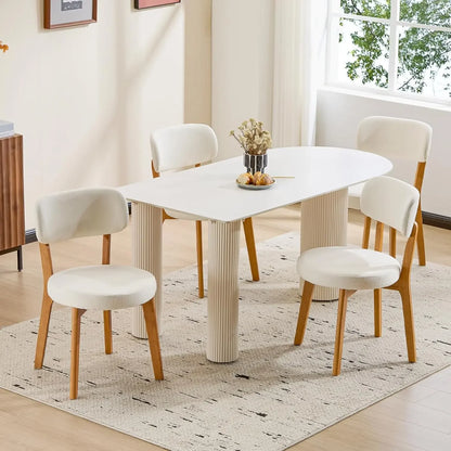 Oak Wooden Dining Chairs Set of 4, Mid-Century Modern Linen Upholstered Kitchen Chair with Solid Wood