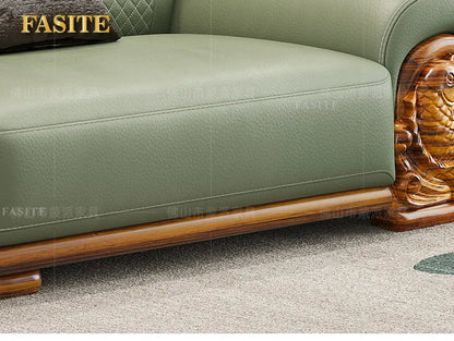 European ebony leather sofa large apartment luxury villa home living room new Chinese furniture solid wood carved fish