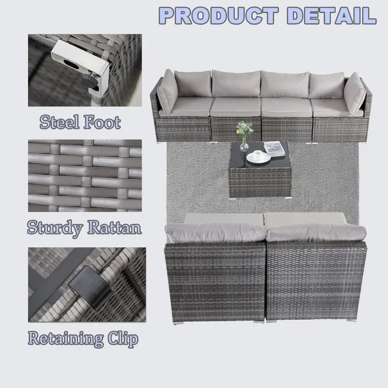 --Wicker Outdoor Sectional Sofa SetPE Rattan Patio Conversation Set WithCushions And Coffee Tablefor Outside,Garden,Poolside,Por