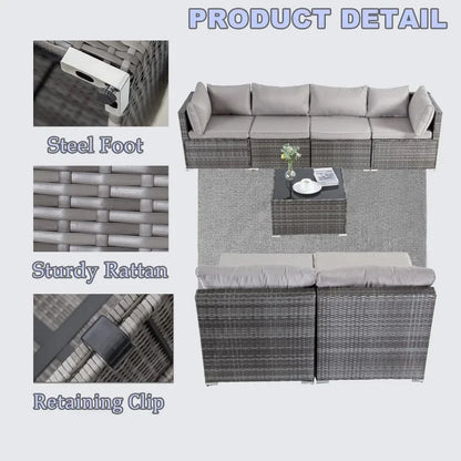 --Wicker Outdoor Sectional Sofa SetPE Rattan Patio Conversation Set WithCushions And Coffee Tablefor Outside,Garden,Poolside,Por