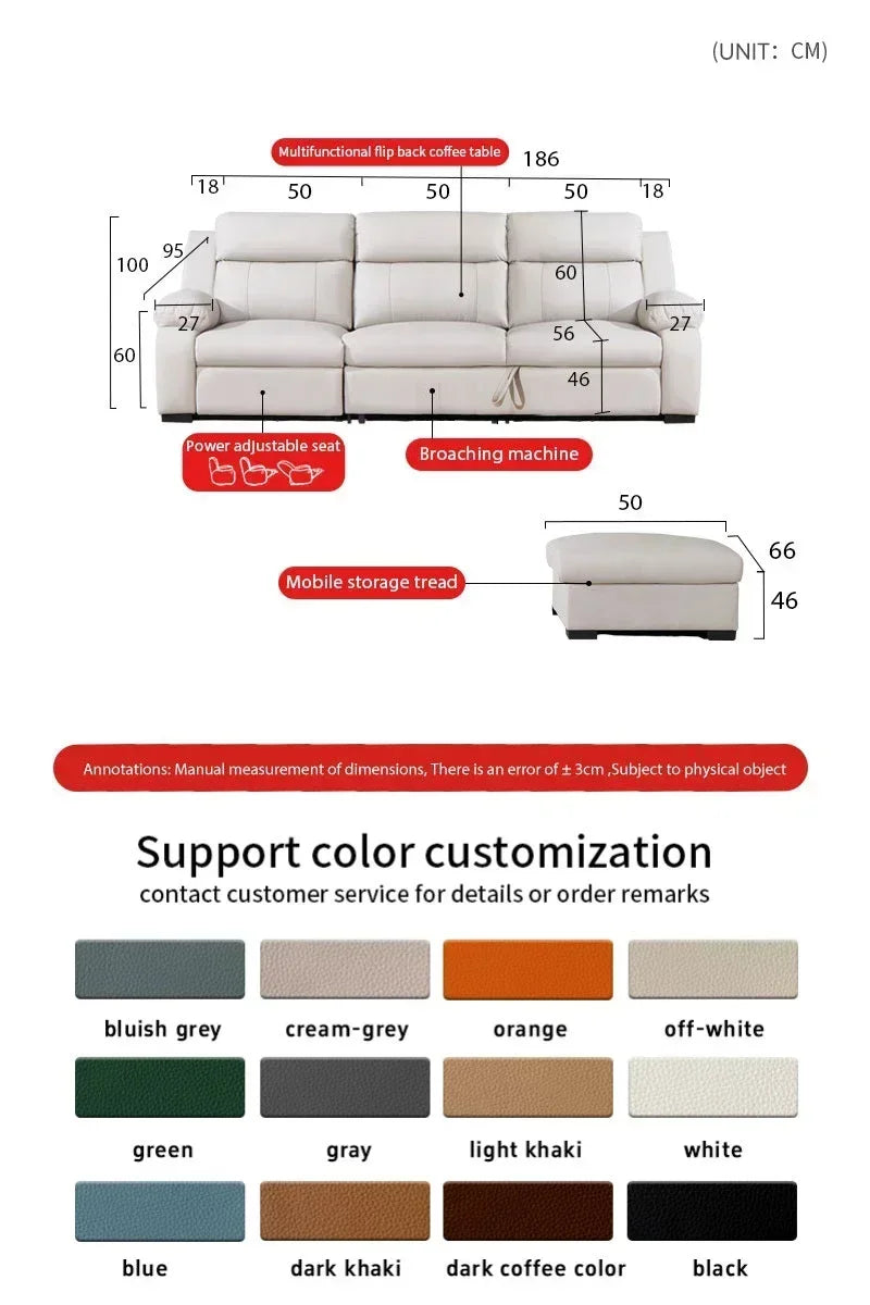 L-shaped Living Room Sofa Leather Electric Recliner Sofa Multi-functional Sofa Bed Folding Small Furniture with Storage Space