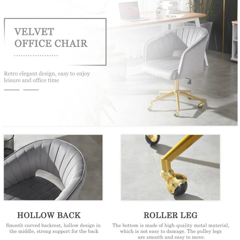 Grey Vanity Chair with Wheel, Modern Velvet Home Office Chair with Back, Criss Cross Chair for Vanity, Living Room, Bedro