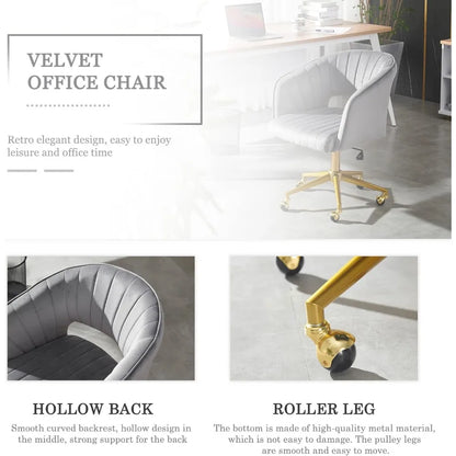 Grey Vanity Chair with Wheel, Modern Velvet Home Office Chair with Back, Criss Cross Chair for Vanity, Living Room, Bedro